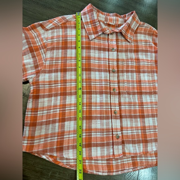 American Eagle Outfitters Orange Plaid Button Down Crop Top Blouse Size Medium - Picture 12 of 16